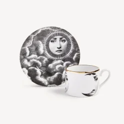 Fornasetti Set Da Te E Caffe^Tazza Da Te Tema E Variazioni Sole E Luna Bianco/Nero/Oro