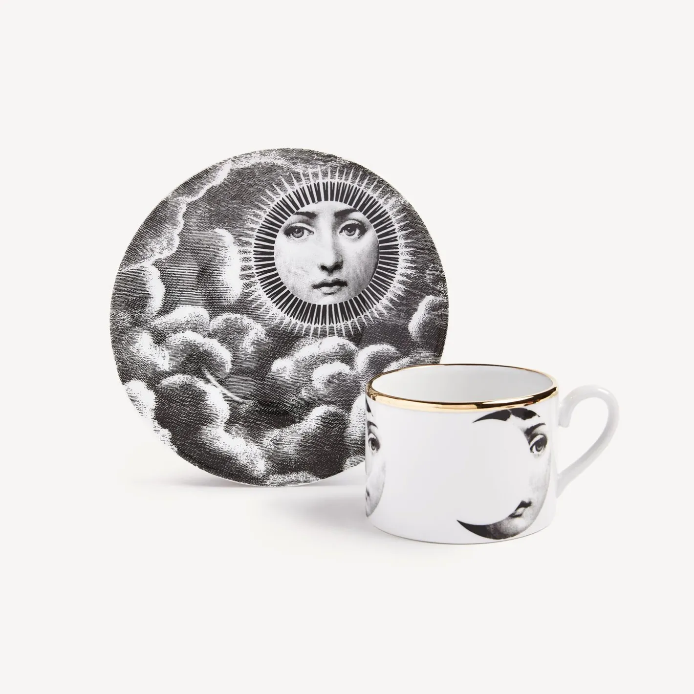 Fornasetti Set Da Te E Caffe^Tazza Da Te Tema E Variazioni Sole E Luna Bianco/Nero/Oro