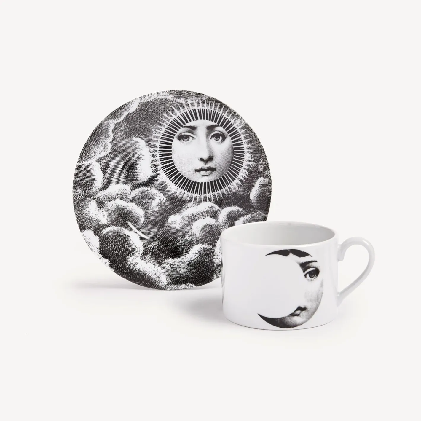 Fornasetti Set Da Te E Caffe^Tazza Da Te Tema E Variazioni Sole E Luna Bianco Nero