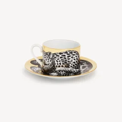 Fornasetti Set Da Te E Caffe^Tazza Te Alta Fedelta Leopardato Bianco/Nero/Oro