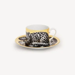 Fornasetti Set Da Te E Caffe^Tazza Te Alta Fedelta Leopardato Bianco/Nero/Oro