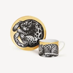 Fornasetti Set Da Te E Caffe^Tazza Te Alta Fedelta Leopardato Bianco/Nero/Oro