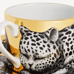 Fornasetti Set Da Te E Caffe^Tazza Te Alta Fedelta Leopardato Bianco/Nero/Oro