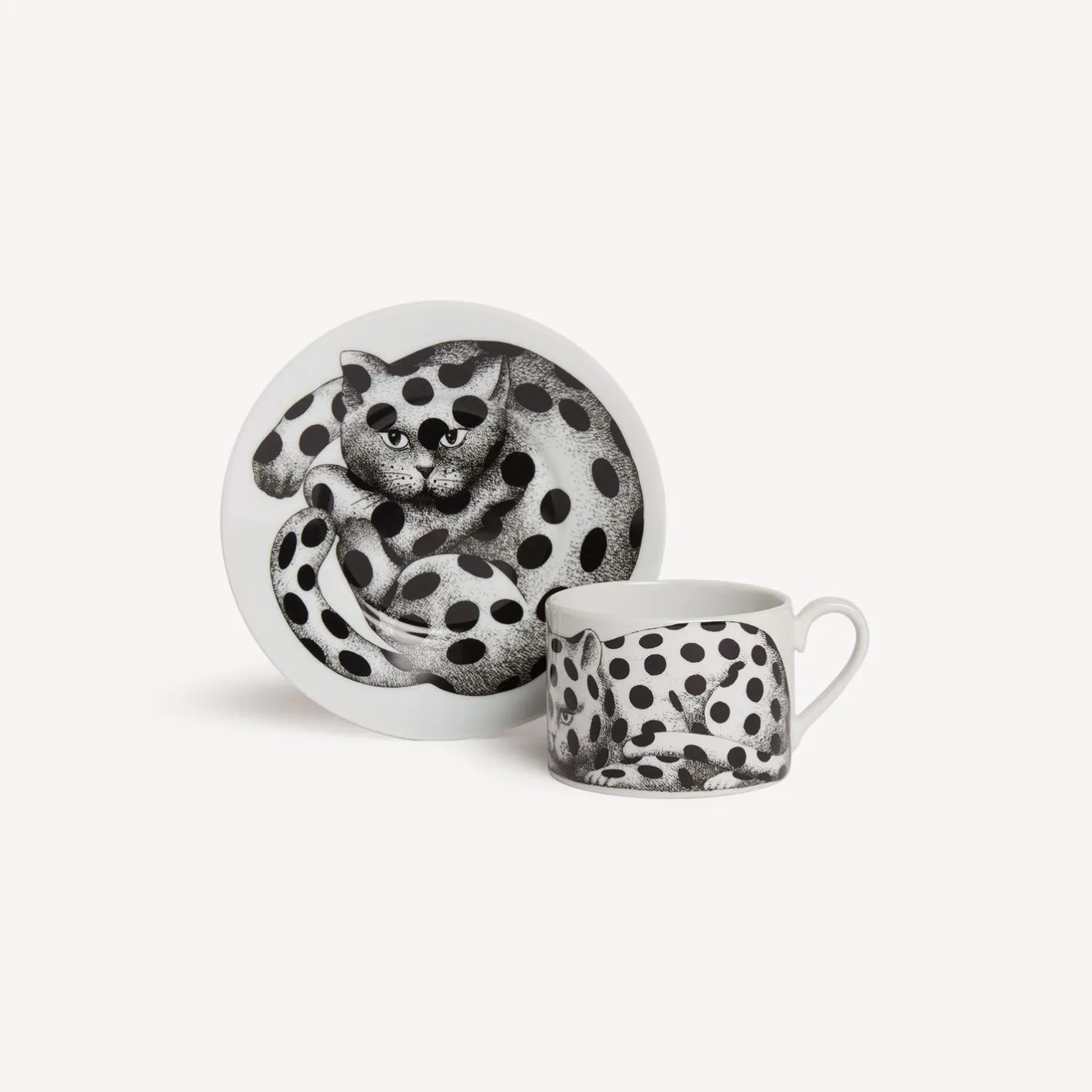 Fornasetti Set Da Te E Caffe^Tazza Te Alta Fedelta Pois Bianco Nero