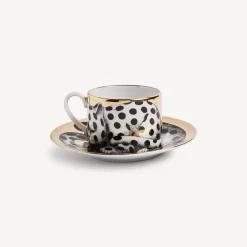 Fornasetti Set Da Te E Caffe^Tazza Te Alta Fedelta Pois Bianco/Nero/Oro