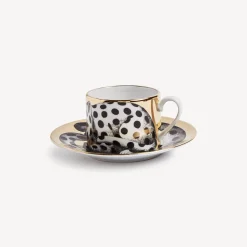 Fornasetti Set Da Te E Caffe^Tazza Te Alta Fedelta Pois Bianco/Nero/Oro