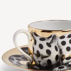 Fornasetti Set Da Te E Caffe^Tazza Te Alta Fedelta Pois Bianco/Nero/Oro