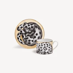 Fornasetti Set Da Te E Caffe^Tazza Te Alta Fedelta Pois Bianco/Nero/Oro