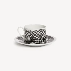 Fornasetti Set Da Te E Caffe^Tazza Te Alta Fedelta Quadretato Bianco Nero