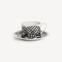 Fornasetti Set Da Te E Caffe^Tazza Te Alta Fedelta Quadretato Bianco Nero