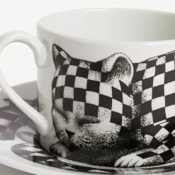 Fornasetti Set Da Te E Caffe^Tazza Te Alta Fedelta Quadretato Bianco Nero