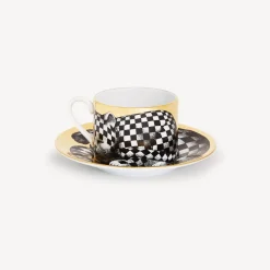 Fornasetti Set Da Te E Caffe^Tazza Te Alta Fedelta Quadrettato Bianco/Nero/Oro