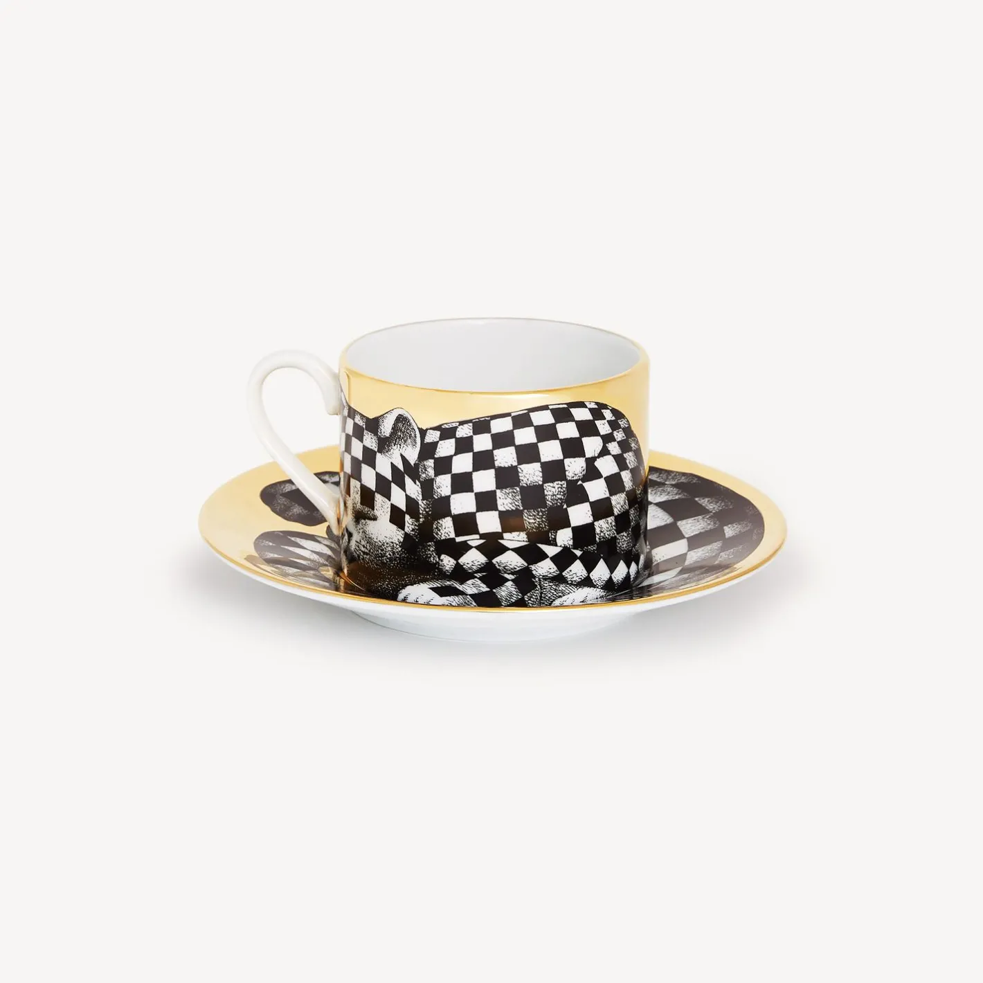Fornasetti Set Da Te E Caffe^Tazza Te Alta Fedelta Quadrettato Bianco/Nero/Oro