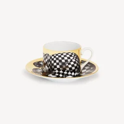 Fornasetti Set Da Te E Caffe^Tazza Te Alta Fedelta Quadrettato Bianco/Nero/Oro