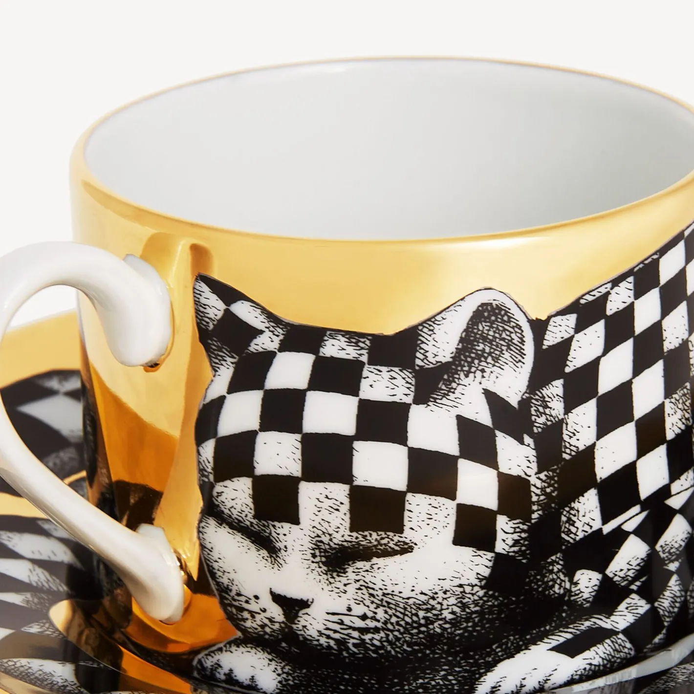 Fornasetti Set Da Te E Caffe^Tazza Te Alta Fedelta Quadrettato Bianco/Nero/Oro