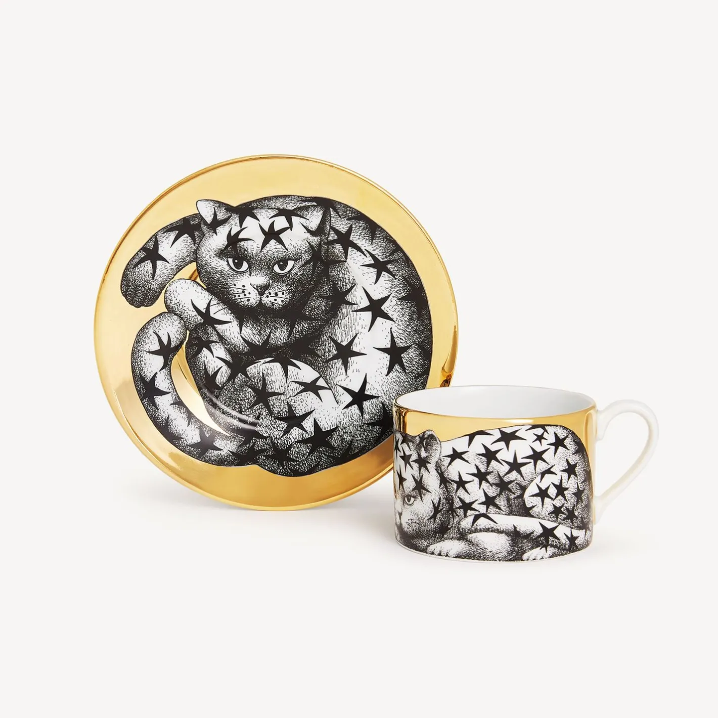 Fornasetti Set Da Te E Caffe^Tazza Te Alta Fedelta Stellato Bianco/Nero/Oro