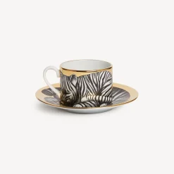 Fornasetti Set Da Te E Caffe^Tazza Te Alta Fedelta Tigrato Bianco/Nero/Oro