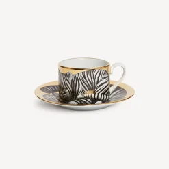 Fornasetti Set Da Te E Caffe^Tazza Te Alta Fedelta Tigrato Bianco/Nero/Oro