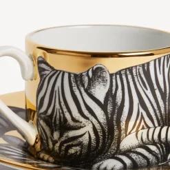 Fornasetti Set Da Te E Caffe^Tazza Te Alta Fedelta Tigrato Bianco/Nero/Oro