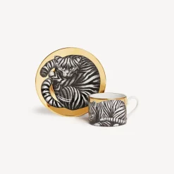 Fornasetti Set Da Te E Caffe^Tazza Te Alta Fedelta Tigrato Bianco/Nero/Oro