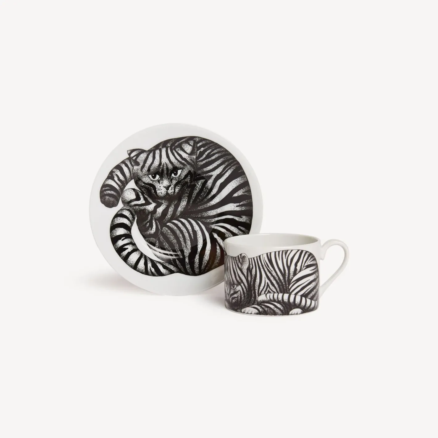 Fornasetti Set Da Te E Caffe^Tazza Te Alta Fedelta Tigrato Bianco Nero