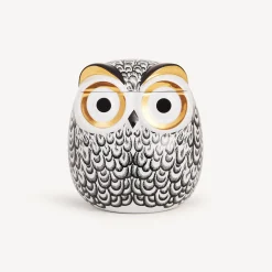 Fornasetti Piccoli Contenitori^Vaso Civetta Piumata Bianco/Nero/Oro
