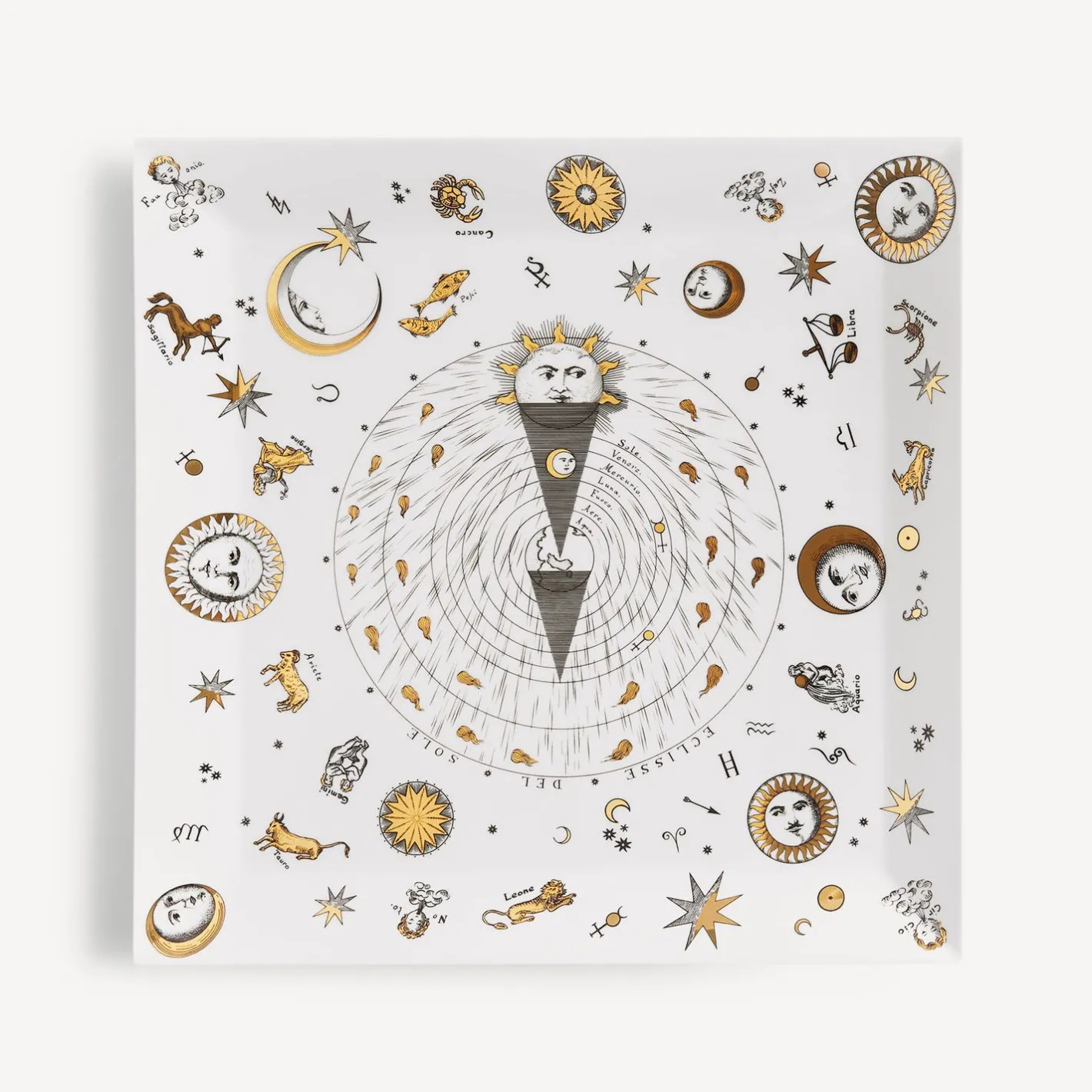 Fornasetti Vassoi Decorativi^Vassoio Astronomici Bianco/Nero/Oro