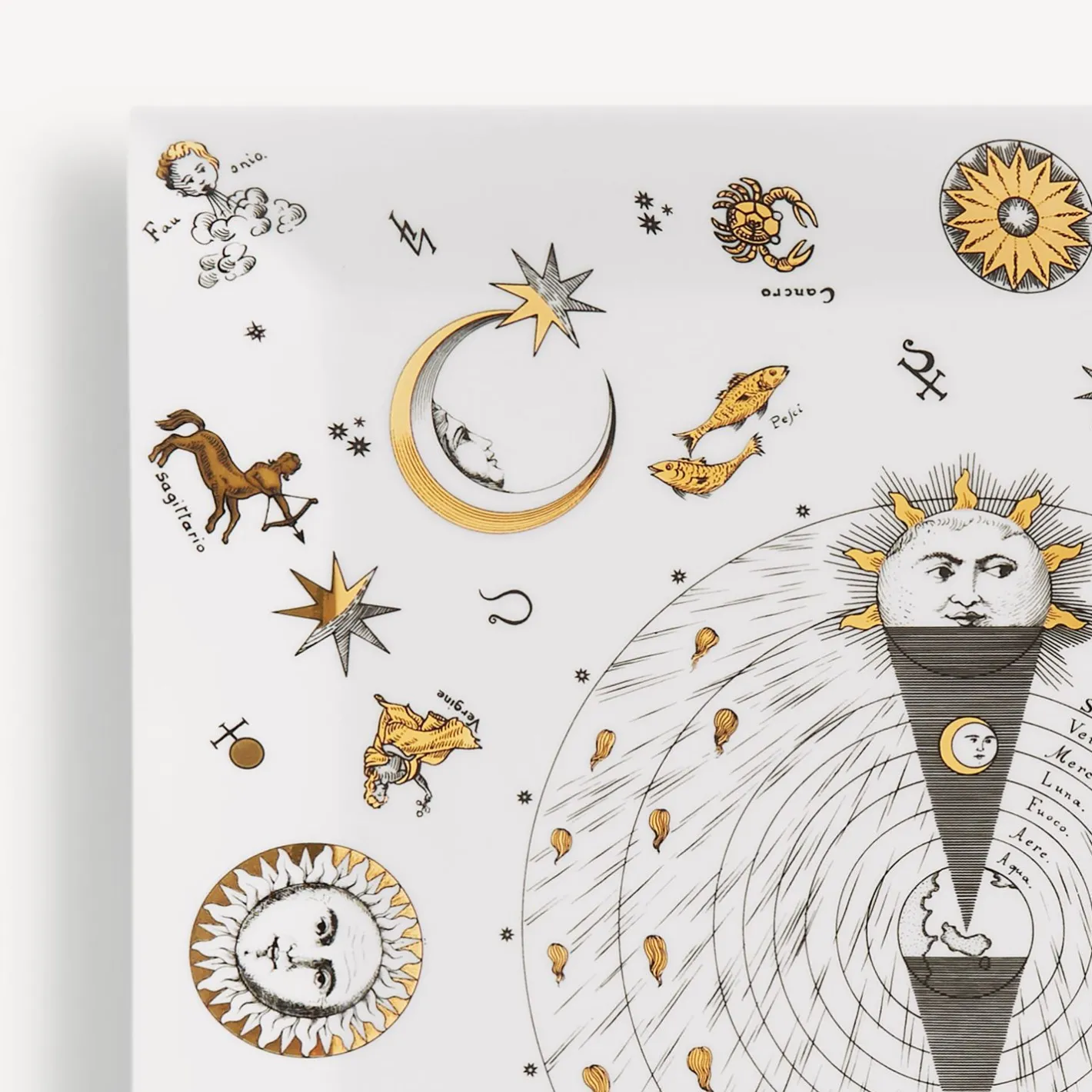 Fornasetti Vassoi Decorativi^Vassoio Astronomici Bianco/Nero/Oro