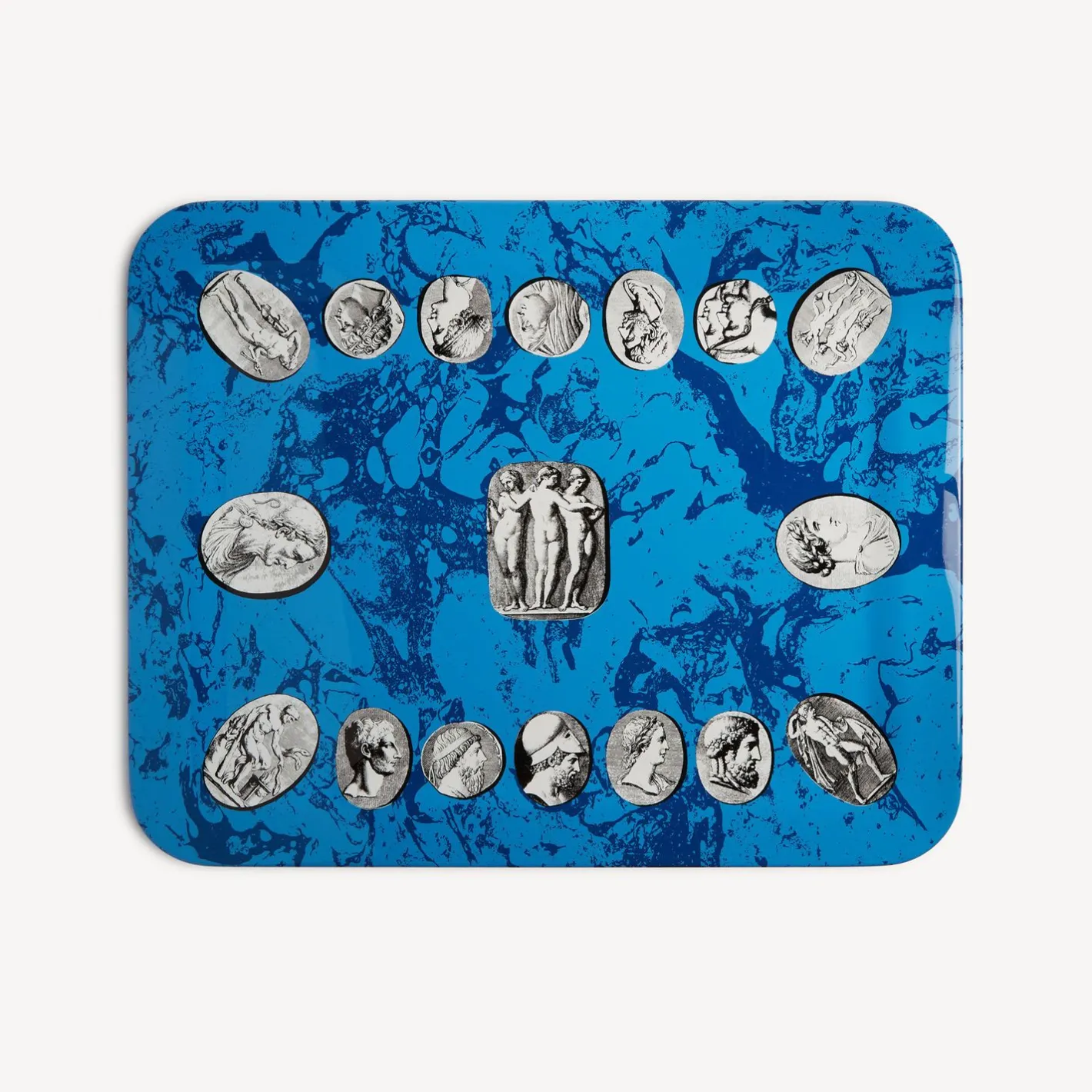 Fornasetti Vassoi E Pliants Decorativi^Vassoio Cammei Bianco/Nero/Azzurro