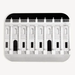 Fornasetti Vassoi E Pliants Decorativi^Vassoio Casa Con Colonne Bianco Nero