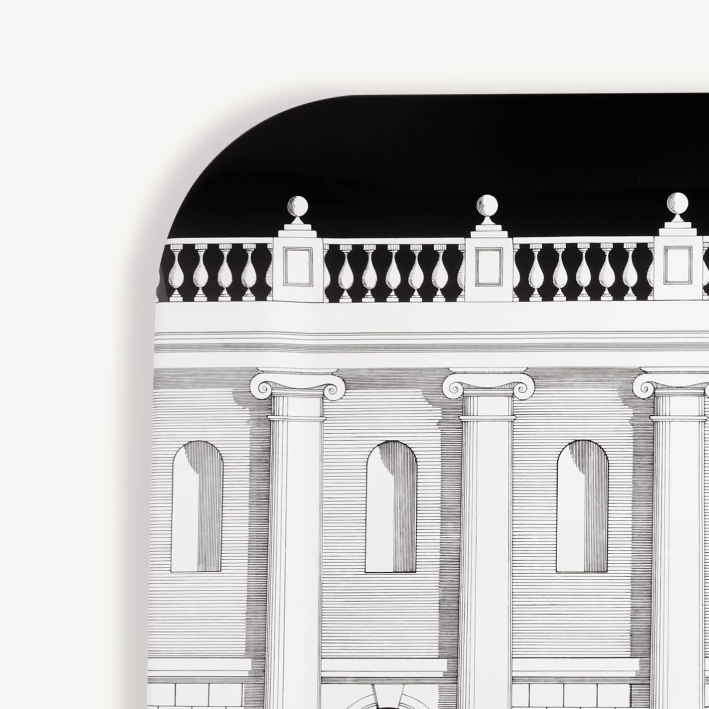 Fornasetti Vassoi E Pliants Decorativi^Vassoio Casa Con Colonne Bianco Nero