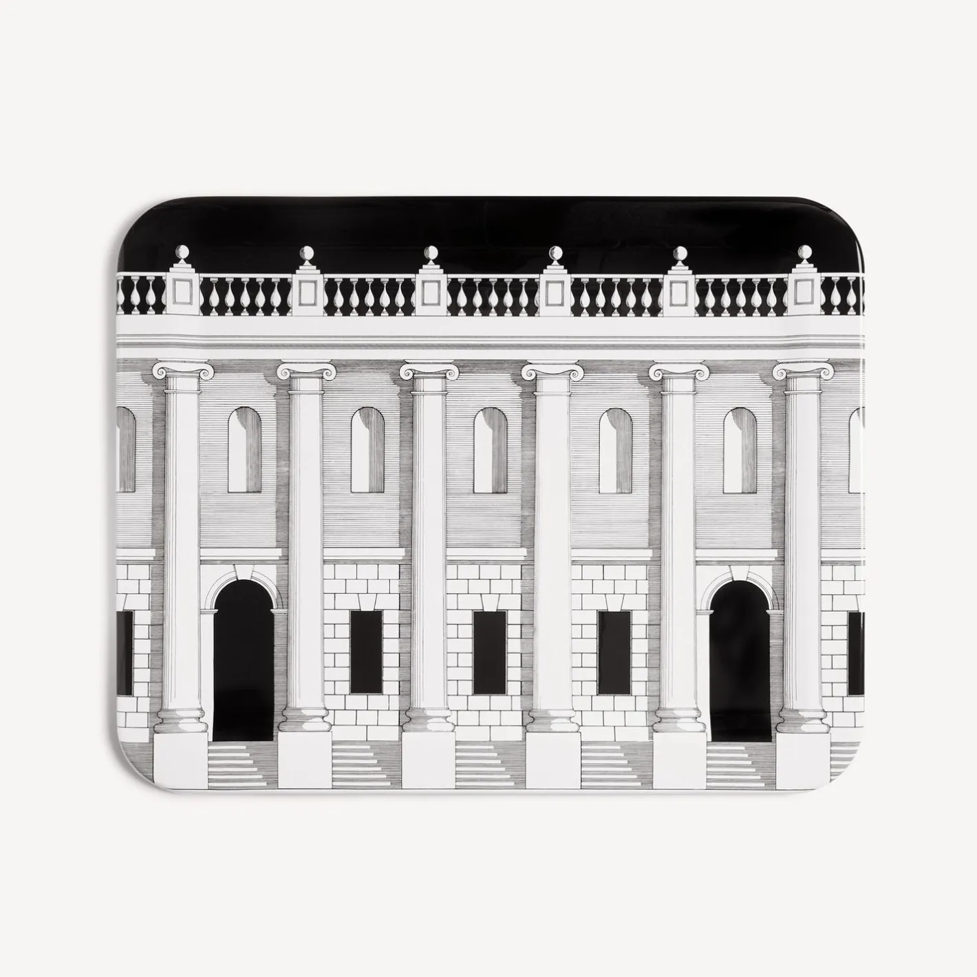 Fornasetti Vassoi E Pliants Decorativi^Vassoio Casa Con Colonne Bianco Nero