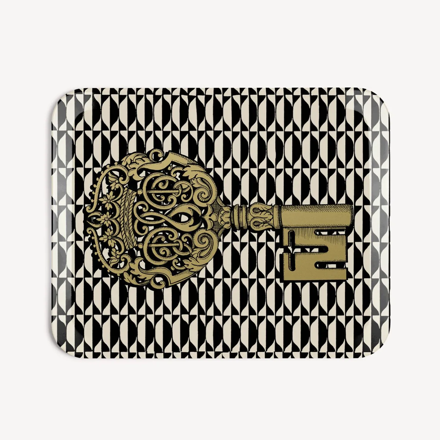 Fornasetti Vassoi E Pliants Decorativi^Vassoio Chiavi E Losanghe Bianco/Nero/Oro