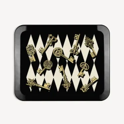 Fornasetti Vassoi E Pliants Decorativi^Vassoio Chiavi E Rombi Bianco/Nero/Oro