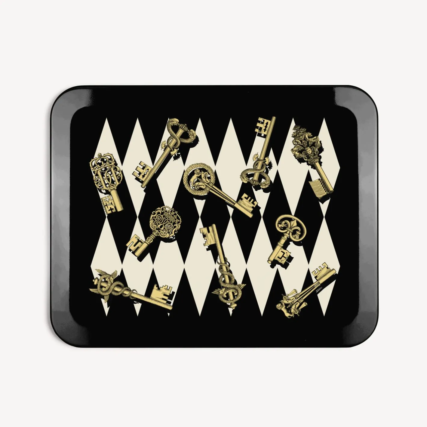 Fornasetti Vassoi E Pliants Decorativi^Vassoio Chiavi E Rombi Bianco/Nero/Oro