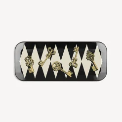 Fornasetti Vassoi E Pliants Decorativi^Vassoio Chiavi Oro E Rombi Bianco/Nero/Oro