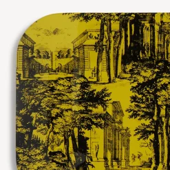Fornasetti Vassoi E Pliants Decorativi^Vassoio Giardino Settecentesco Nero Giallo