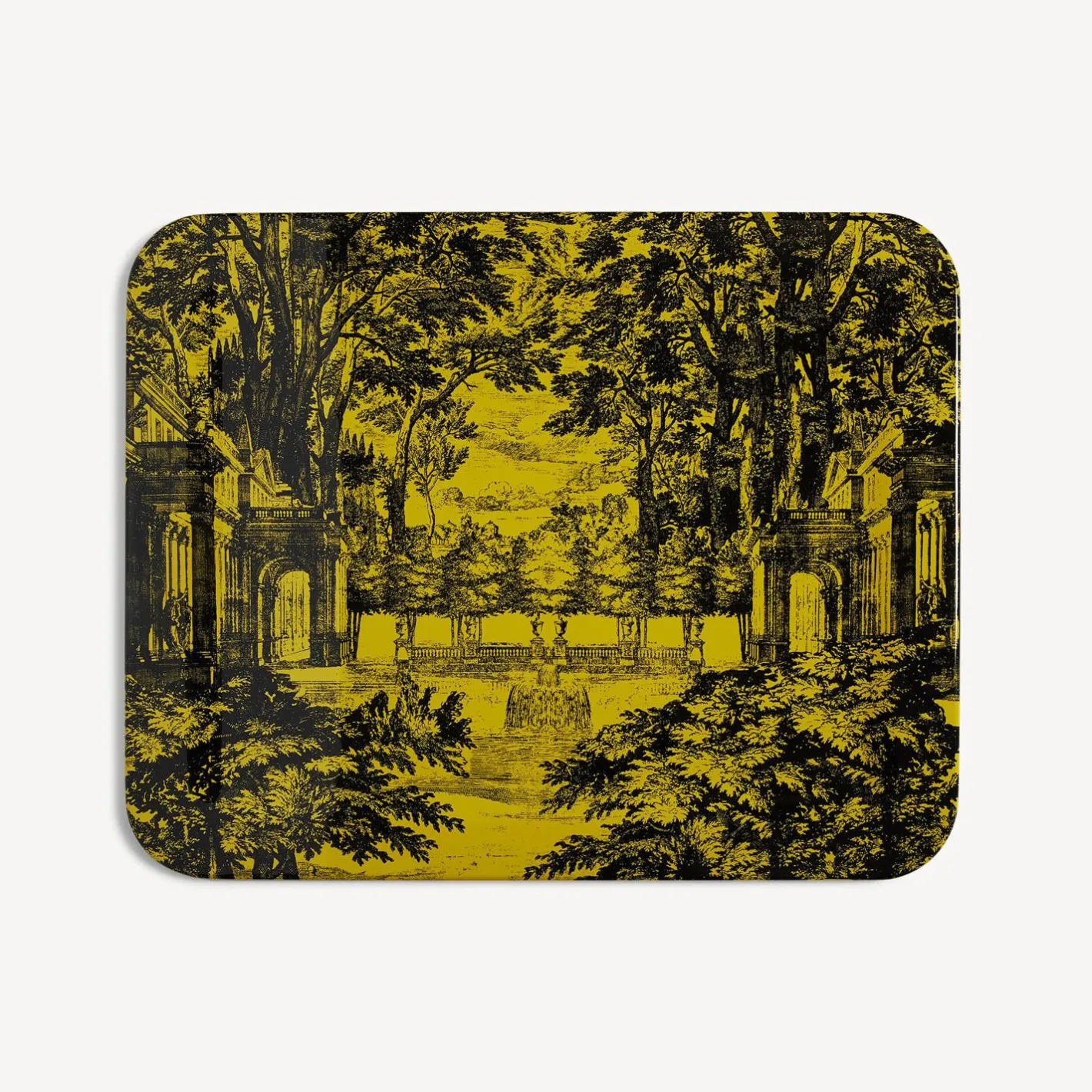 Fornasetti Vassoi E Pliants Decorativi^Vassoio Giardino Settecentesco Nero Giallo