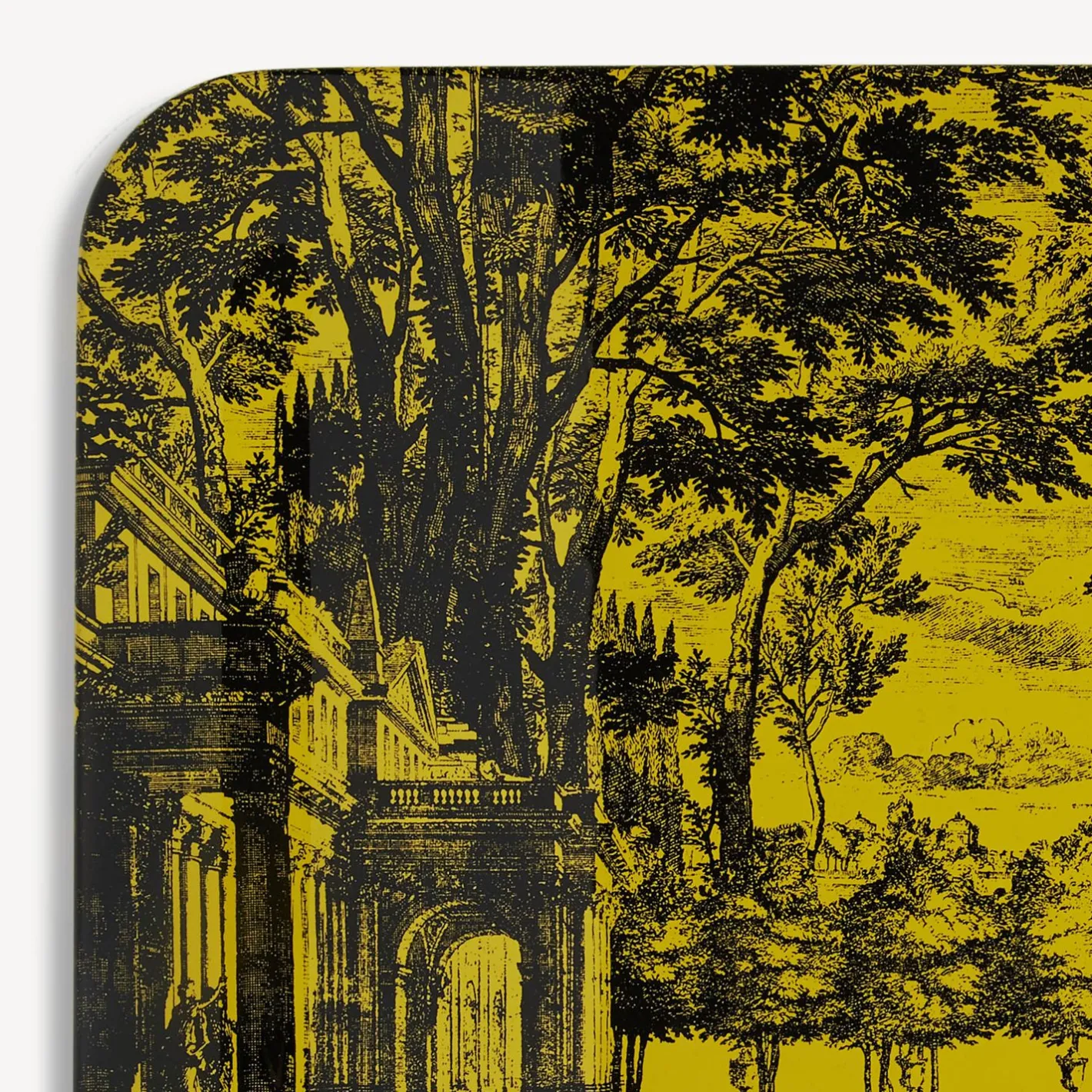 Fornasetti Vassoi E Pliants Decorativi^Vassoio Giardino Settecentesco Nero Giallo