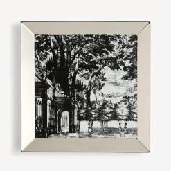 Fornasetti Vassoi Decorativi^Vassoio Quadrato Giardino Settecentesco Bianco Nero