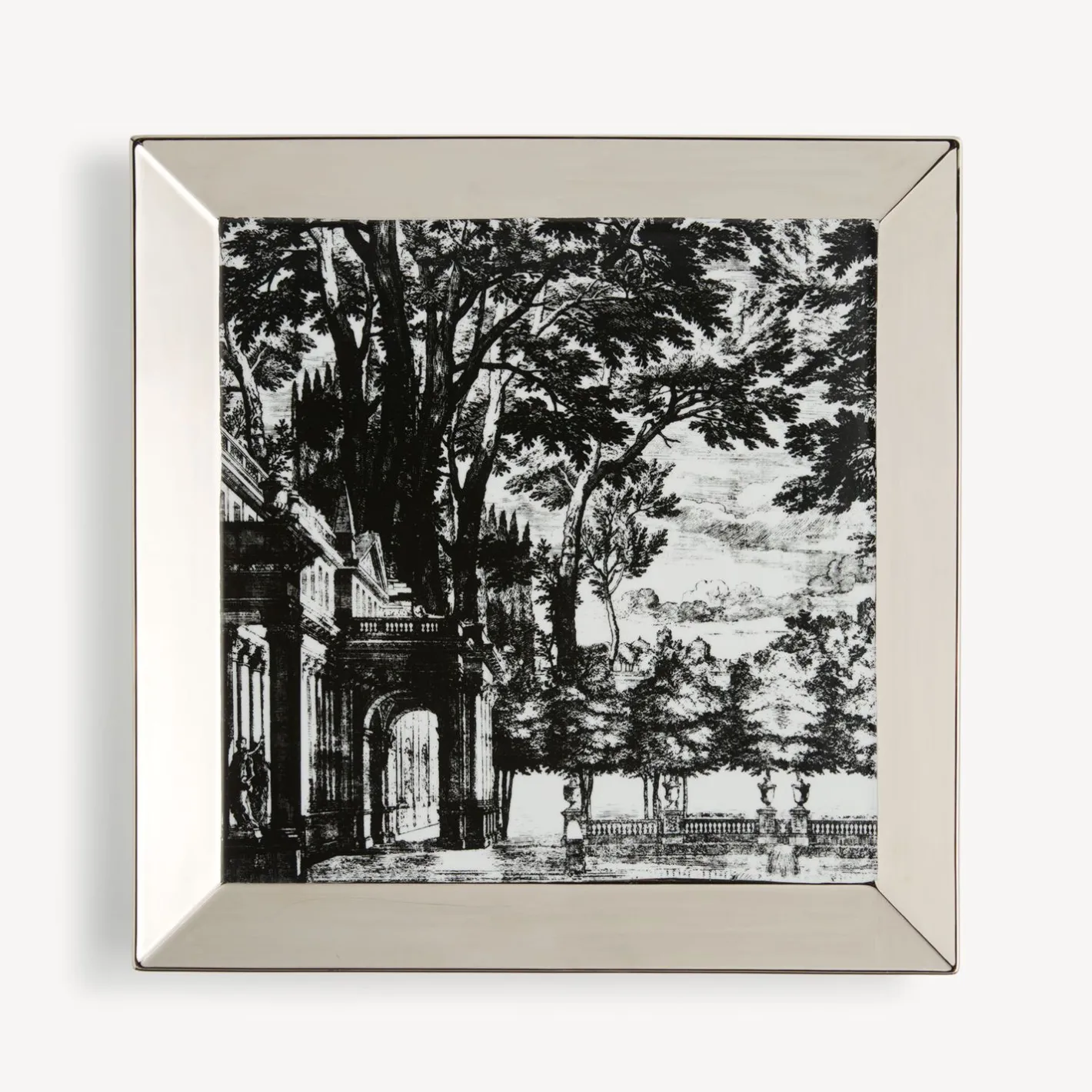 Fornasetti Vassoi Decorativi^Vassoio Quadrato Giardino Settecentesco Bianco Nero