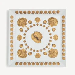 Fornasetti Vassoi Decorativi^Vassoio Quadrato Giro Di Conchiglie Bianco/Nero/Oro