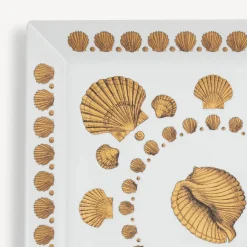 Fornasetti Vassoi Decorativi^Vassoio Quadrato Giro Di Conchiglie Bianco/Nero/Oro
