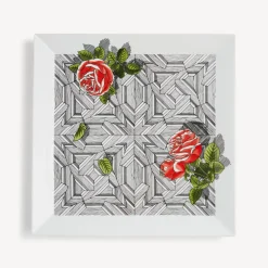 Fornasetti Vassoi Decorativi^Vassoio Quadrato Musciarabia Con Rose Multicolore