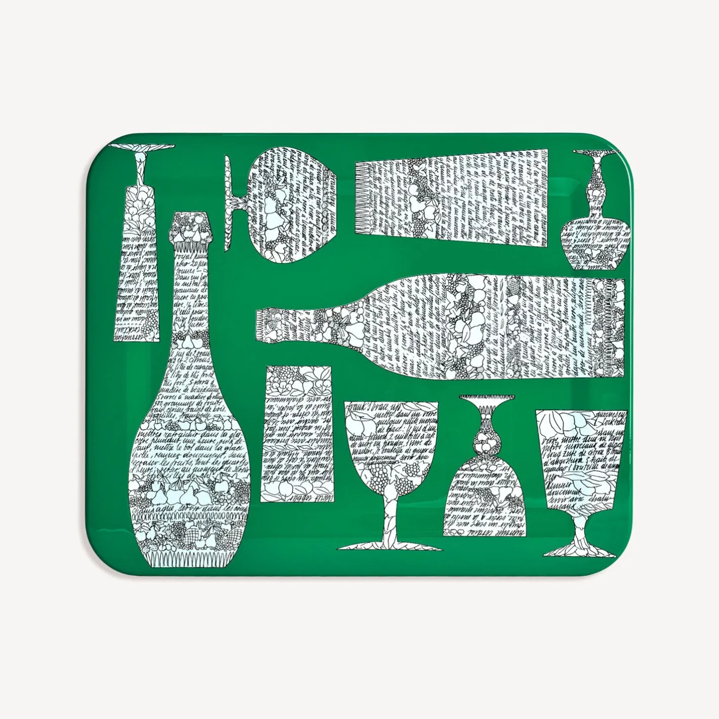 Fornasetti Vassoi E Pliants Decorativi^Vassoio Rettangolare Bottiglie Cocktail Verde/Bianco/Nero