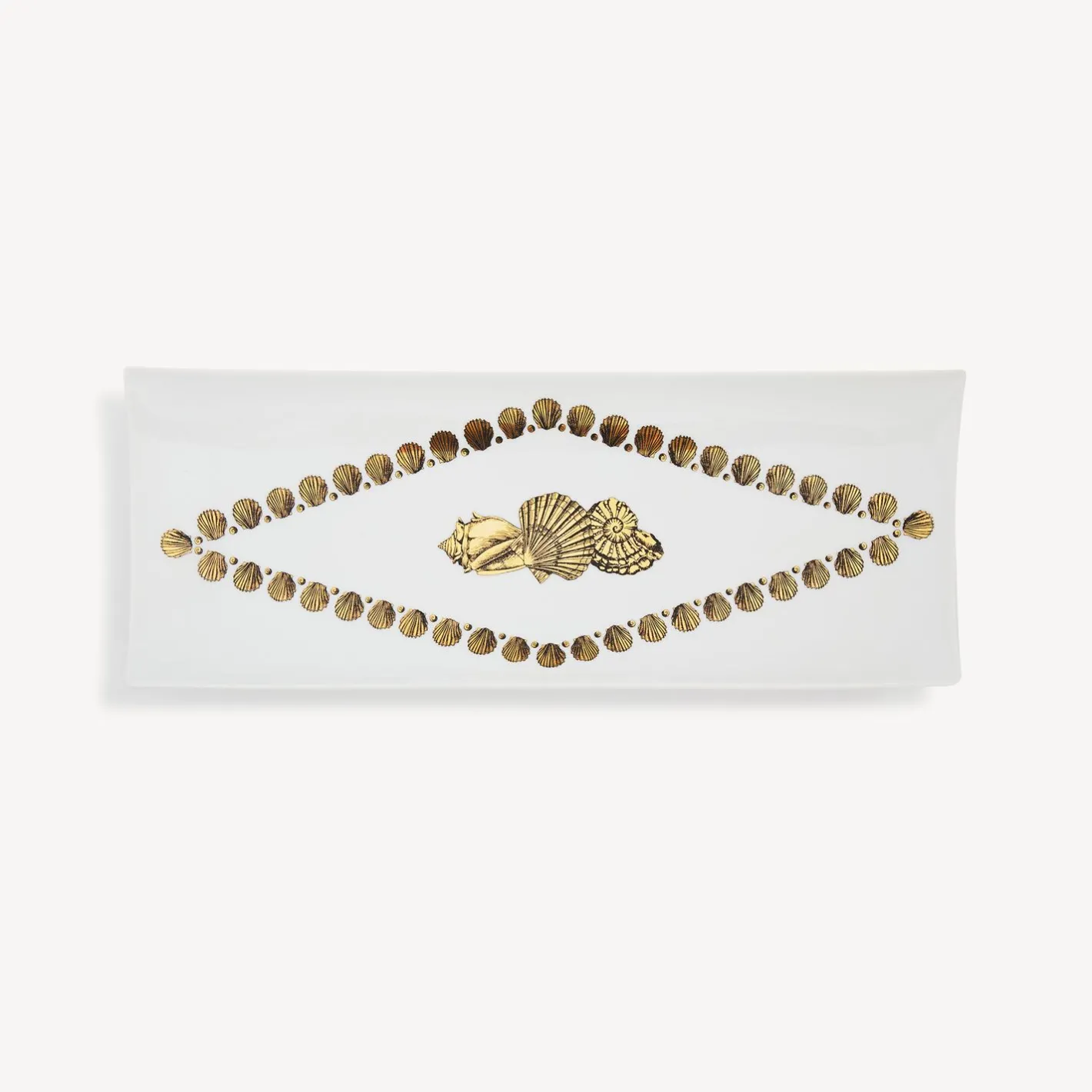 Fornasetti Vassoi Decorativi^Vassoio Rettangolare Giro Di Conchiglie Bianco/Nero/Oro