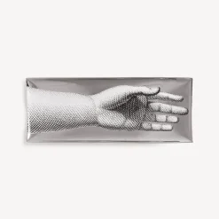 Fornasetti Vassoi Decorativi^Vassoio Rettangolare Mano Bianco/Nero/Platino
